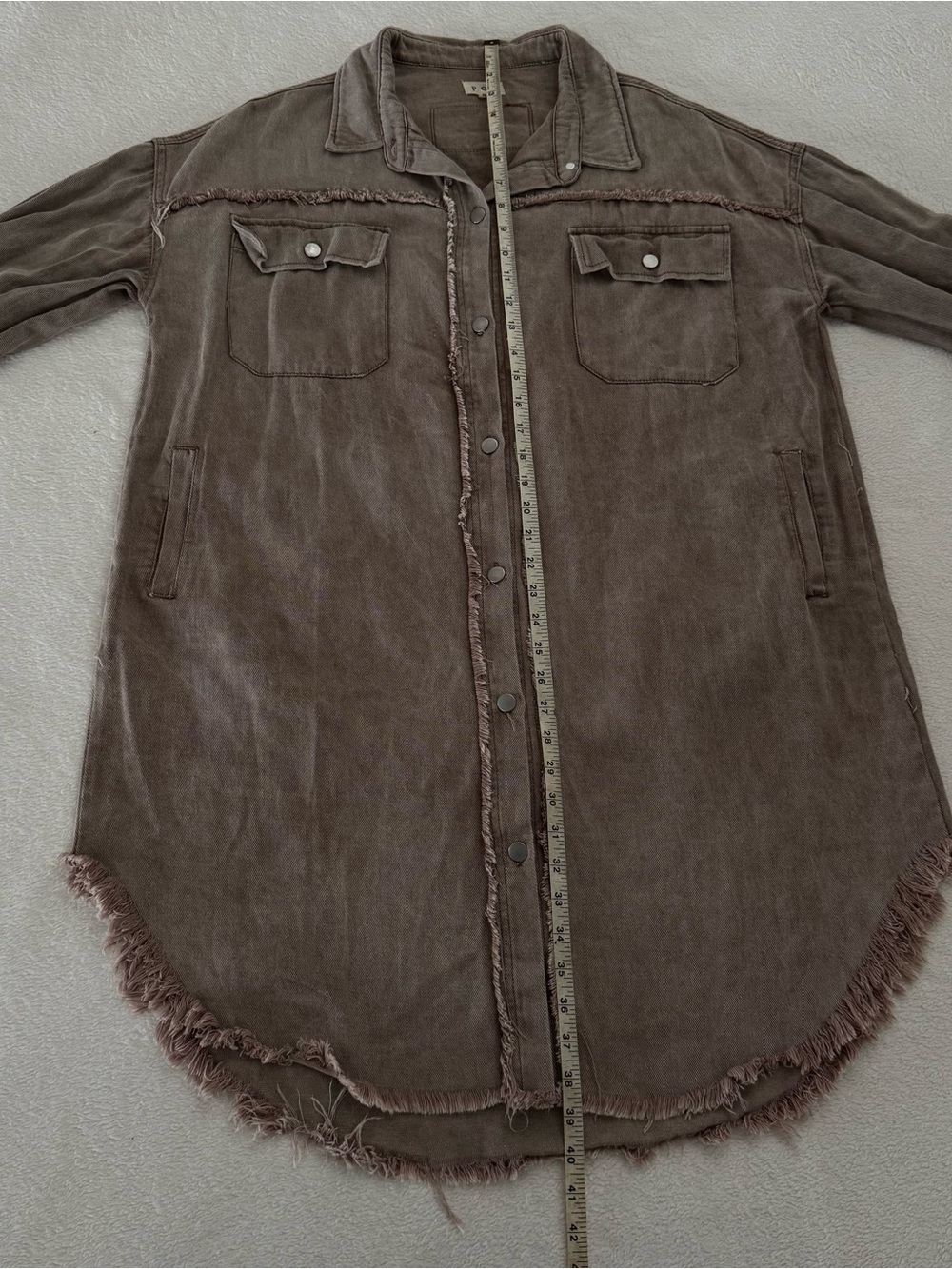 POL Light Brown 100% Cotton Longline Shacket Raw Edge Relaxed Fit Size Medium - Picture 8 of 11